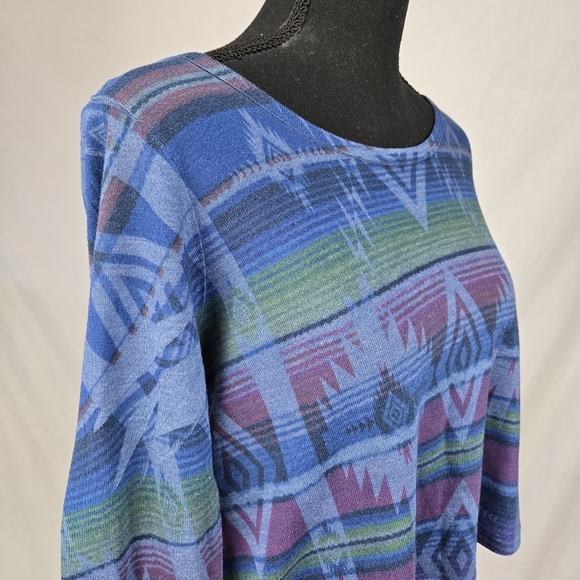 XXI Aztec Tribal Cropped LongSleeve Crewneck Top Size Large - Picture 3 of 6
